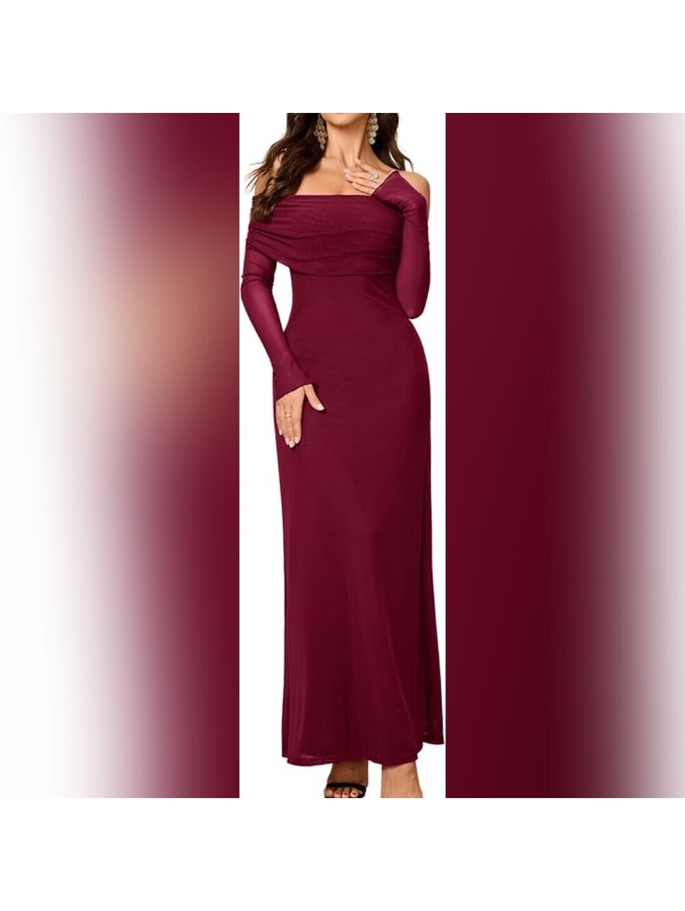 NWT Colysmo Women’s Burgundy Off Shoulder Ruched Bodycon Maxi Dress, XL (12)